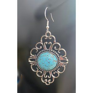 Turquoise Matrix Glass Vintage Setting Earrings